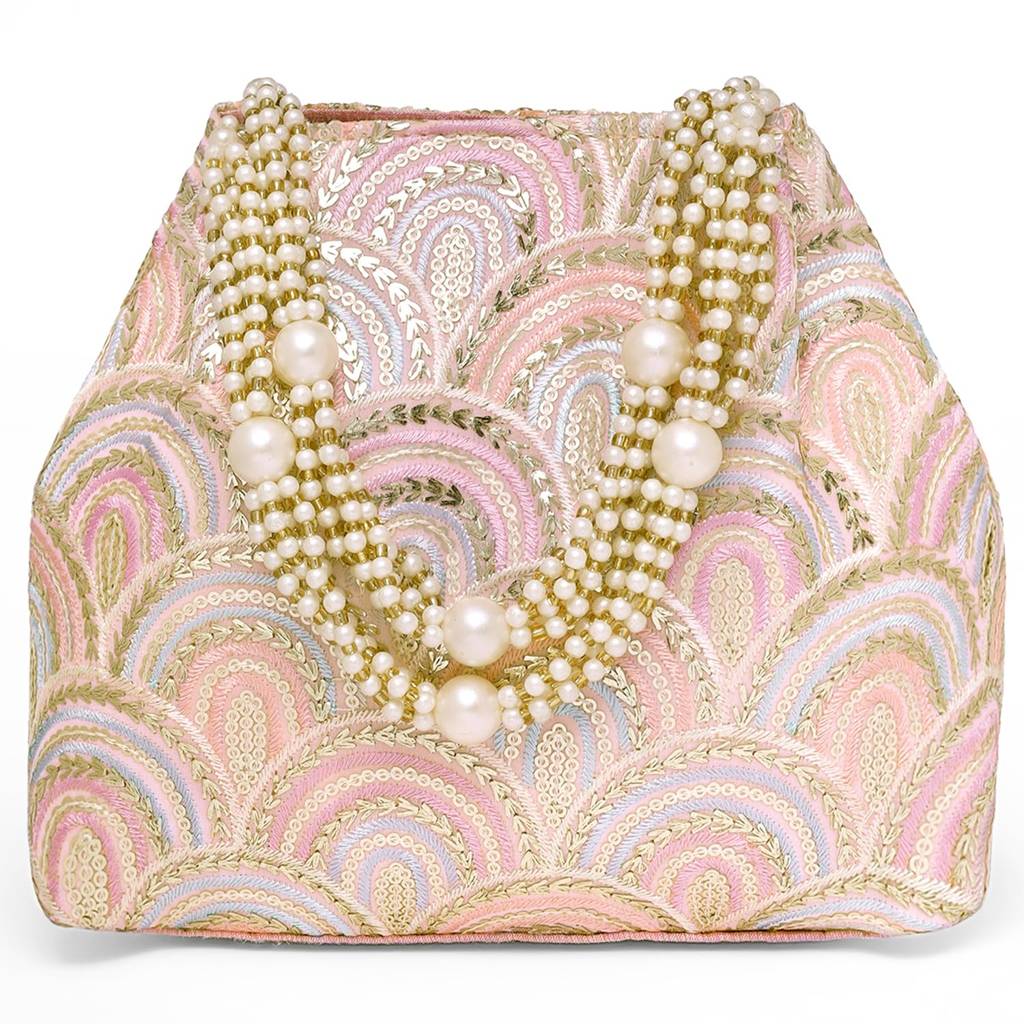 Sequins Motifs Potli Bag For Women Handmade Wristlet Handbag Stylish Bridal Purse Fashion Bag For Girls : P206PK-L