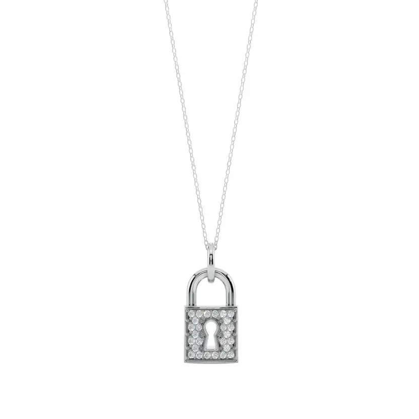 The Keepsake Lock Semi Silver Pendant Necklace : LOCK-SM-C-W