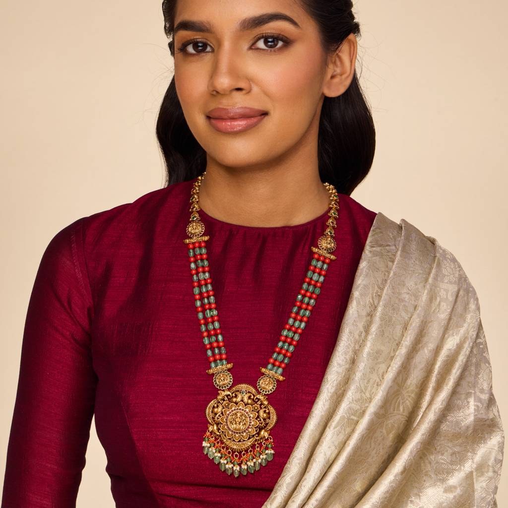 Ruby-Green-Coral Gold - Plated Bridesmaid Antique Necklace - 451835 : 451835