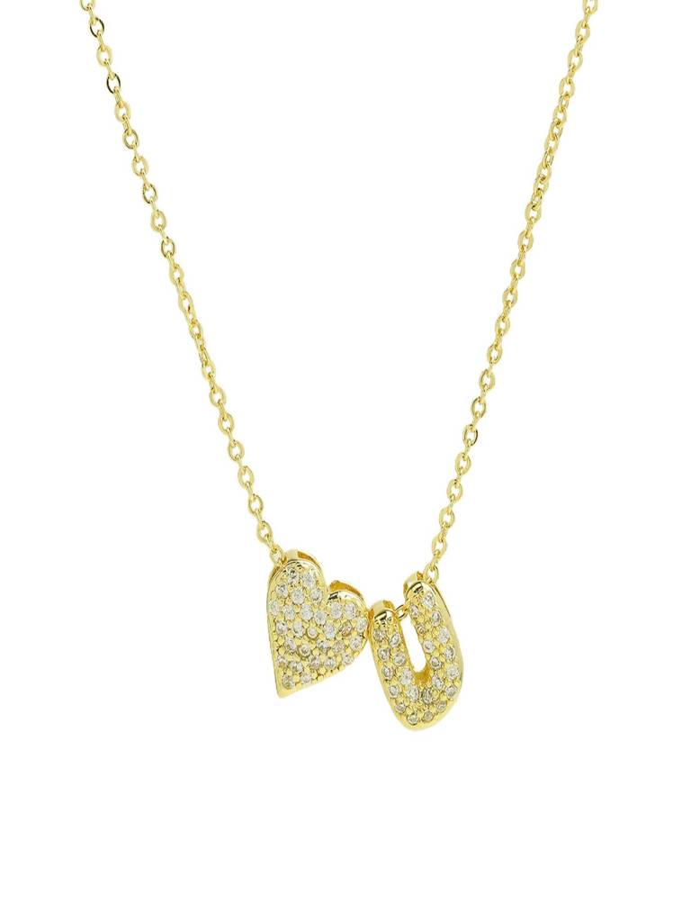 Reversible Initial Letter & Heart With Zircons Gold Plated Antitarnish Pendant : ABY0226P201GU