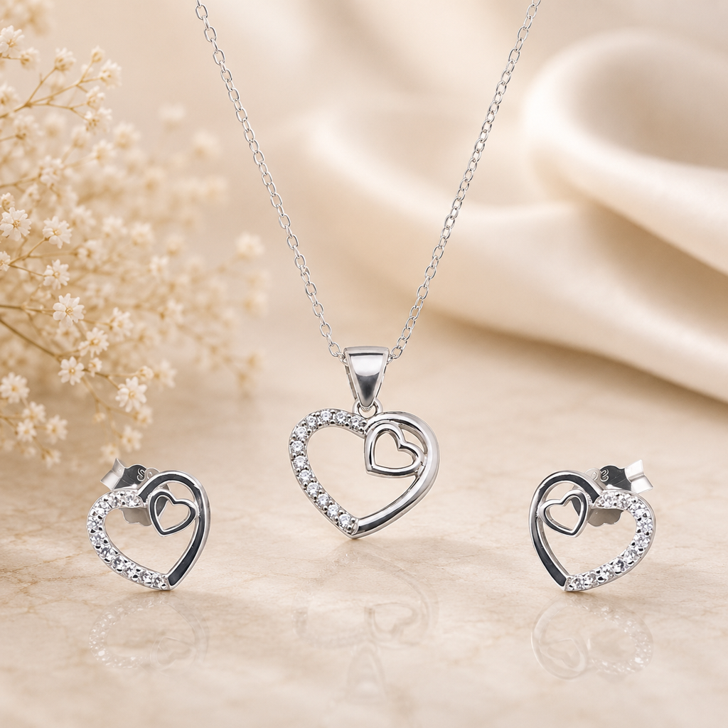 アクセサリー Pure silver set ring and necklace 925 Siller 925 Pure Silver Necklace & Earrings, Ring Combo Set
