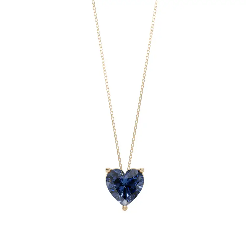 Blue Heart Solitaire Pure Silver Pendant Necklace : HERT-BLU-10-SL-G-C