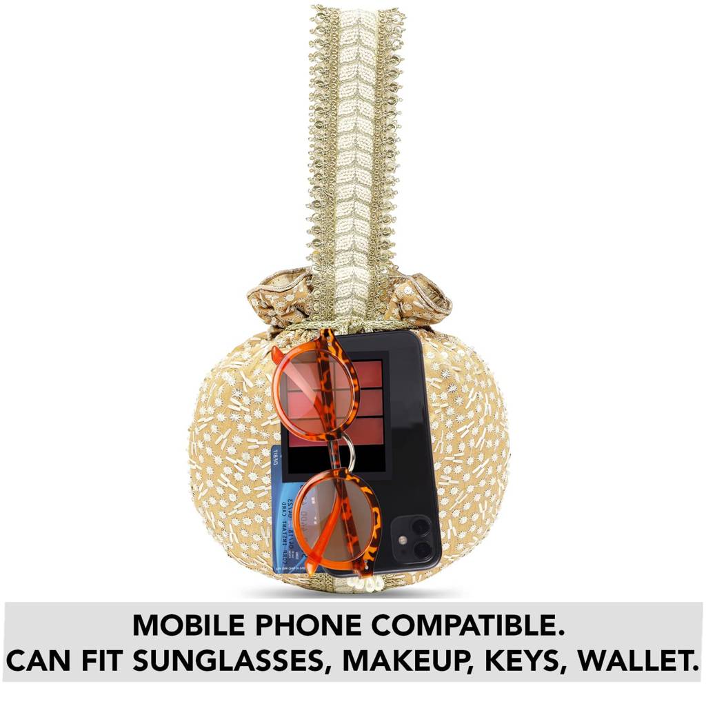 Potli Bags For Women Evening Bag Clutch Ethnic Bride Purse With Drawstring(P93Br) : P93BR