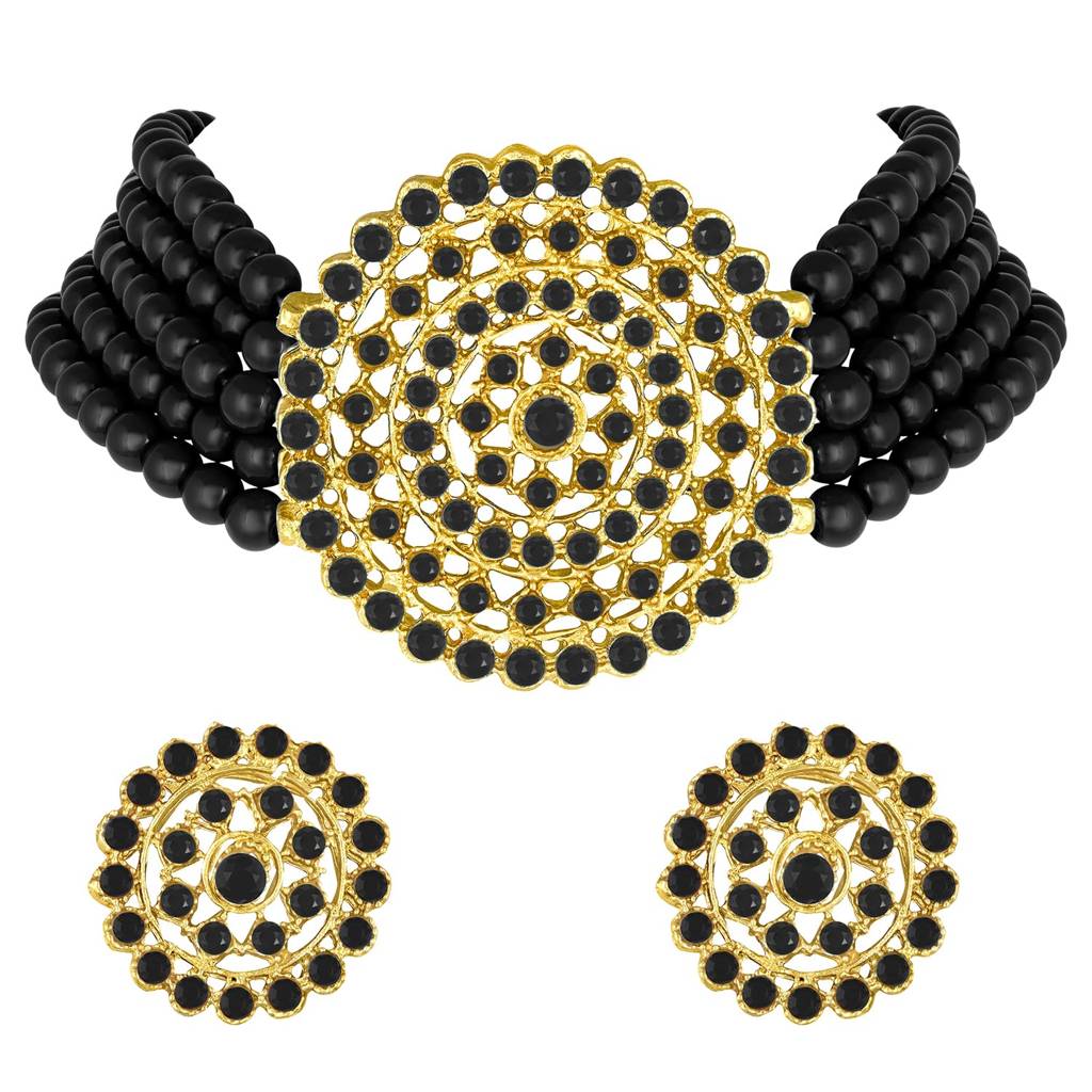 Gold Plated  Kundan Choker Necklace With Round Earrings Traditional Jewellery Set For Womens : PF26N1374BL-1