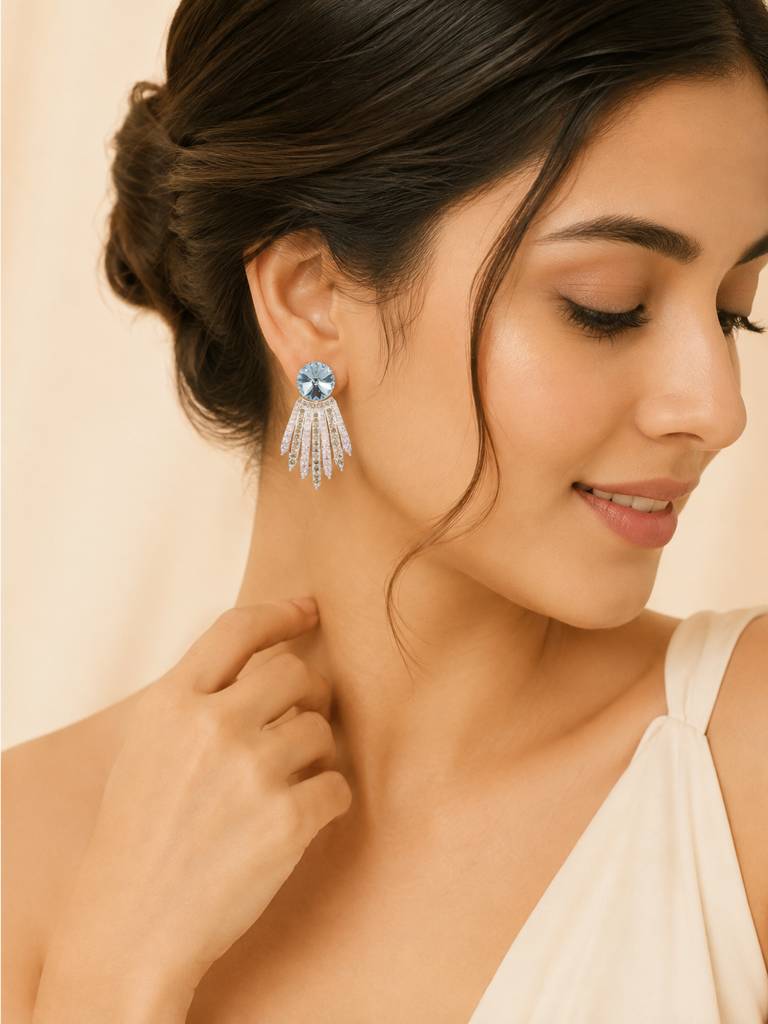 Blue Crystal Radiant Drop Earrings : AN-VM-BL-0093-DE