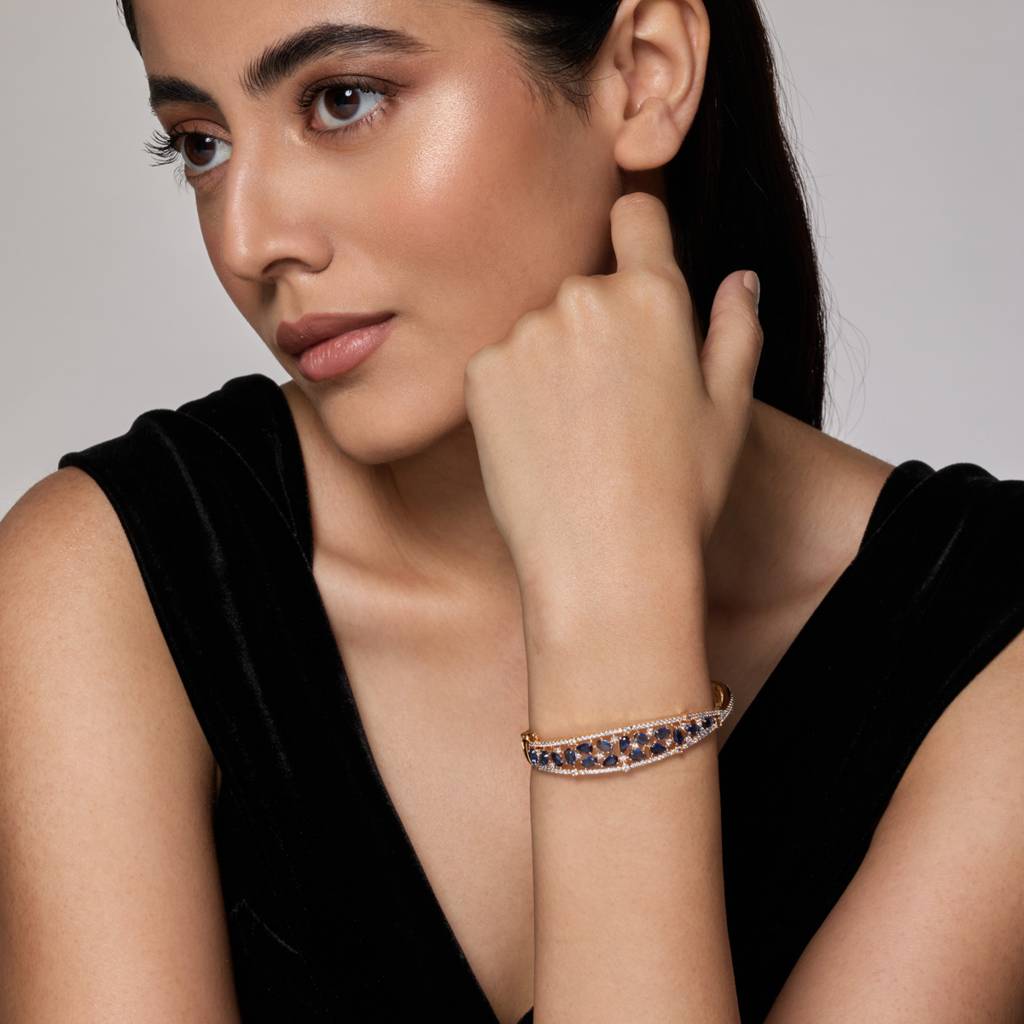 Rhodium - Plated Party Wear Zircon Kada - 449794 : 449795