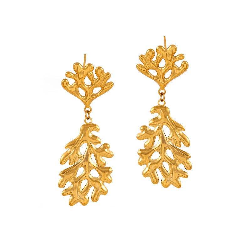 Tamarind Leaf Dangle Earrings - Gold | 18K Gold Plated | Waterproof, Hypoallergenic & Anti-Tarnish : DSVDYJ05250060