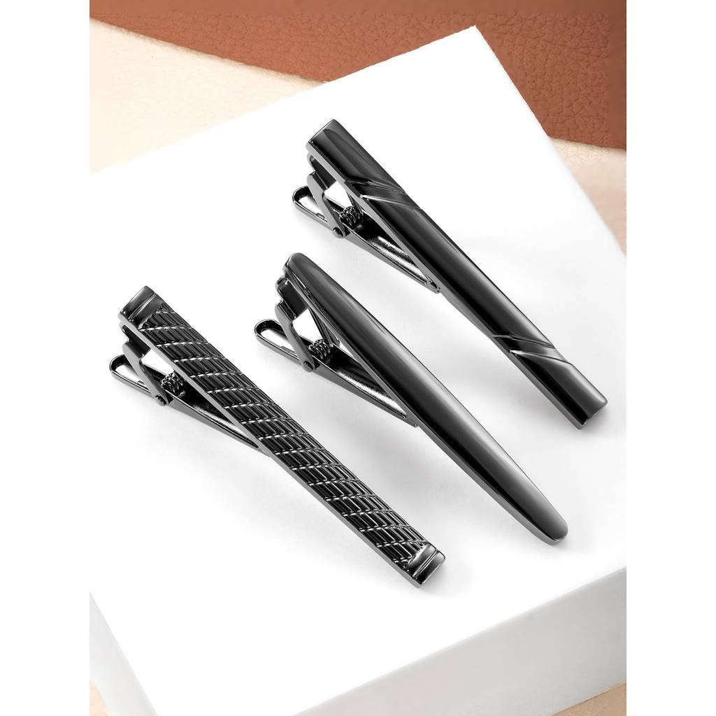 Black Stainless Steel Classic Tie Pins For Men Formal Business Accessories Gift (Pack Of 3) : PX9T30