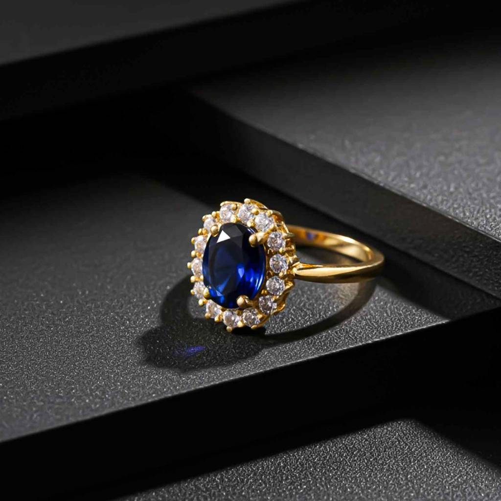 Silver Sapphire Halo Ring For Women : ZLR-1216-10