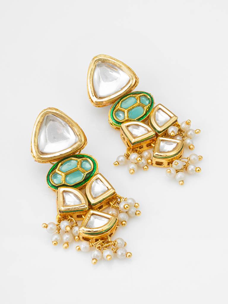 Pastel Green Kundan Choker Necklace Set With Earrings : NK4498
