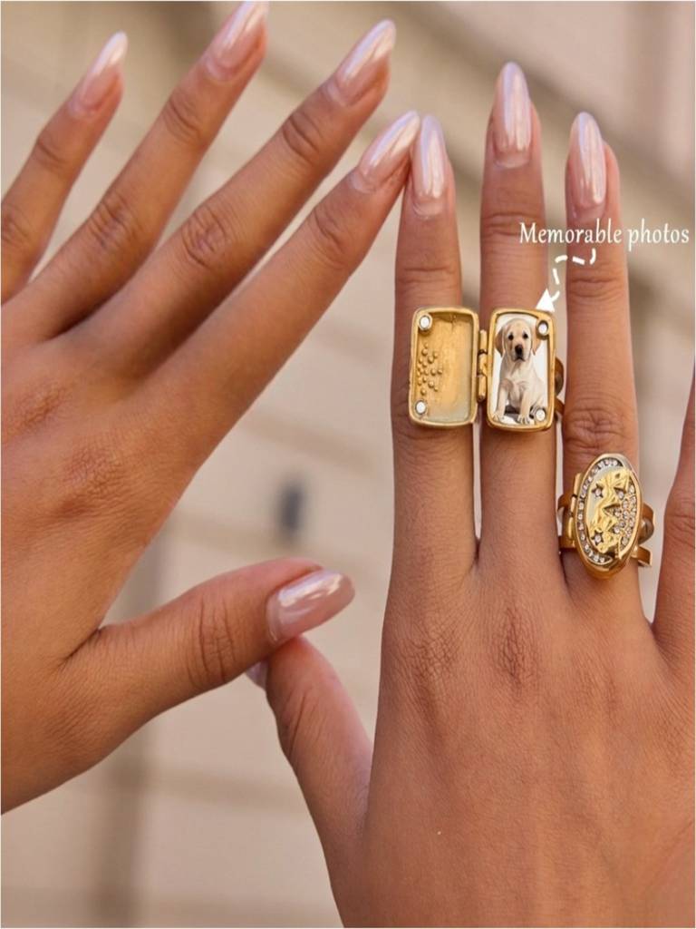 Photo Locket Statement Ring Anti-Tarnish Waterproof 18K Gold Plated For Women : AWX0925R8015