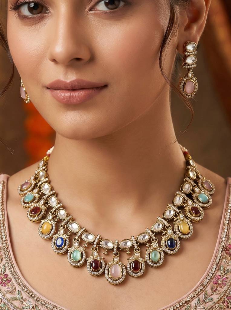 Indian Bridal Kundan Jewelery Set : HBN-42-MULTI