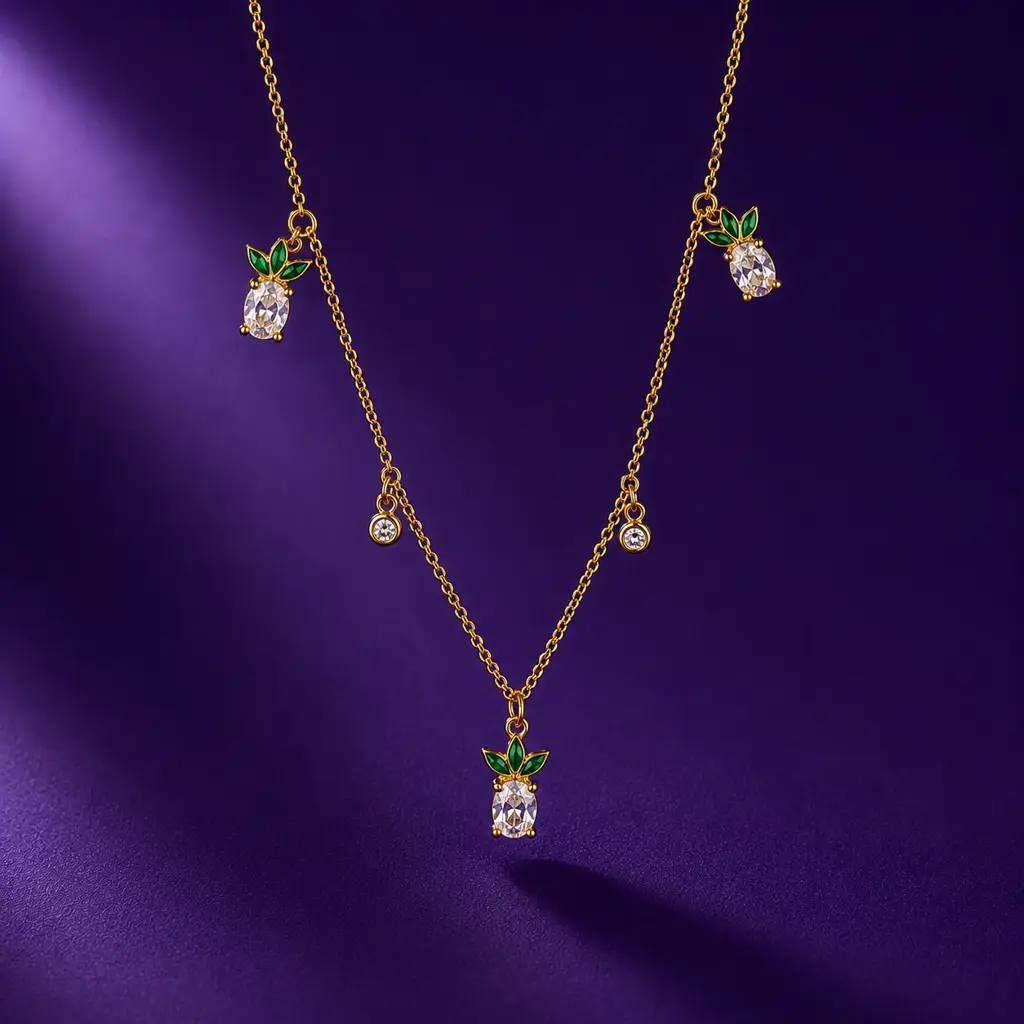 Golden Pineapple Charm Necklace : NS14865-G-GR