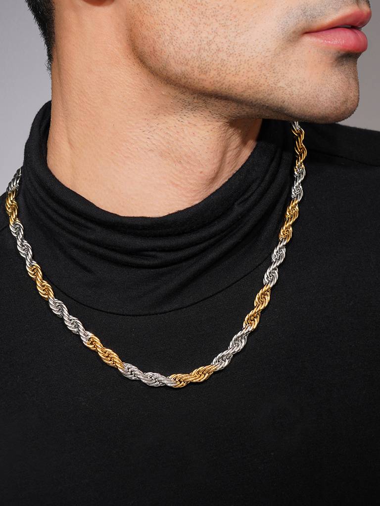 18K Gold & Silver Rhodium-Plated Waterproof Stainless Steel Rope Chain : AN-LJ-GO-0006-DC-M