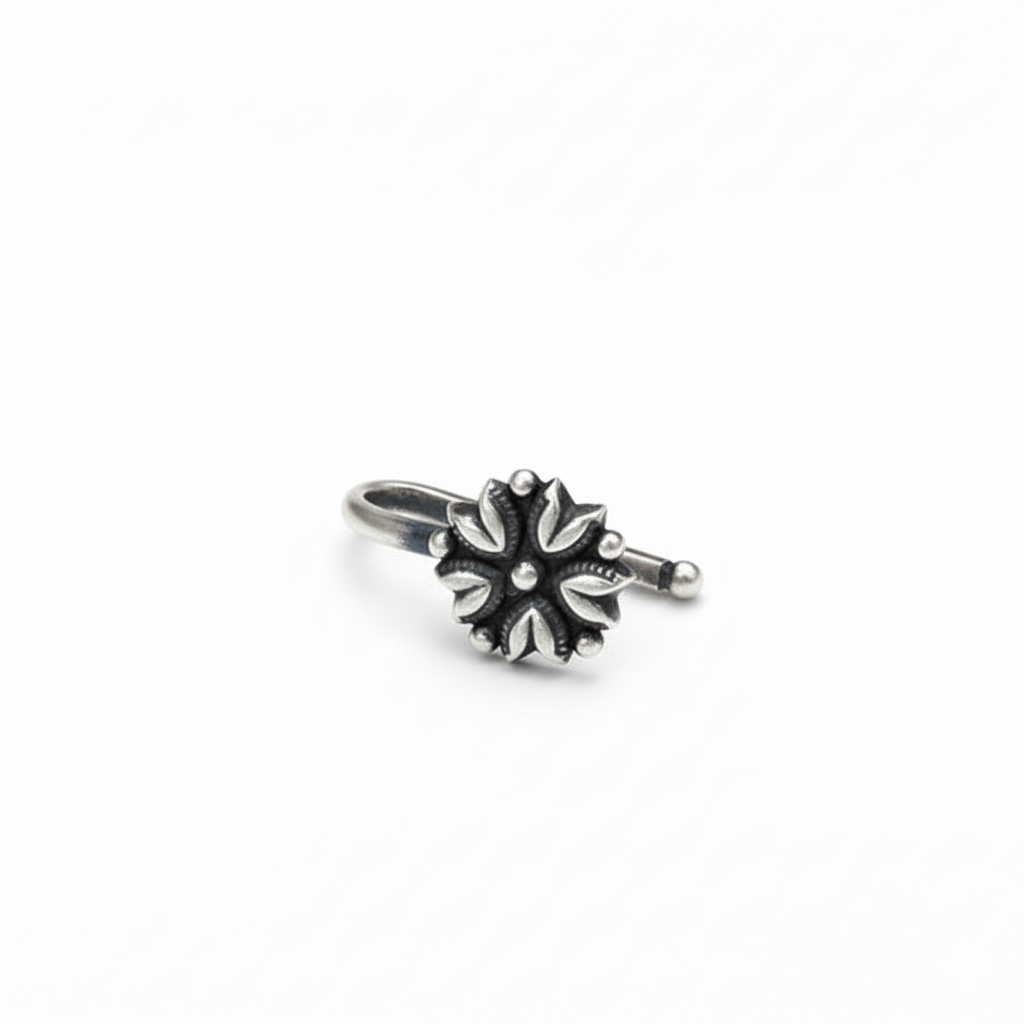 Mogra Nose Pin (Clip On) : silver-nosepin-Mogra--silver-clip-1