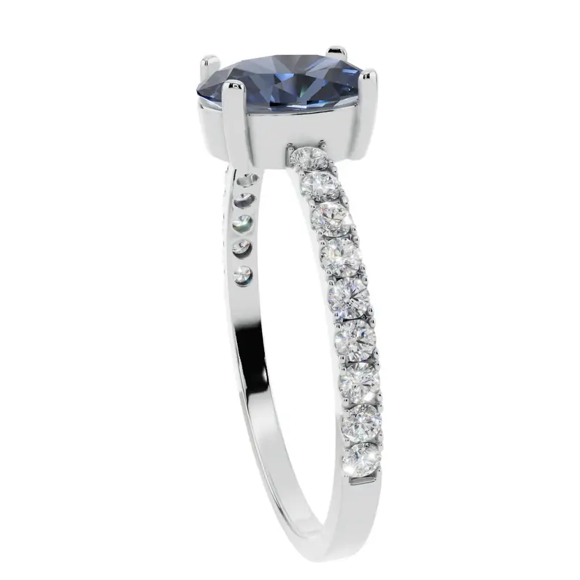 The Ruby Oval Pavé Blue Pure Silver Ring : VRG10-B-SL-9-W