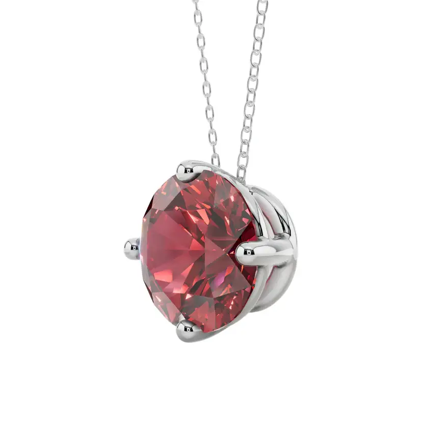 Red Round Solitaire Semi Silver Pendant Necklace : ROND-RED-10-SM-W-C