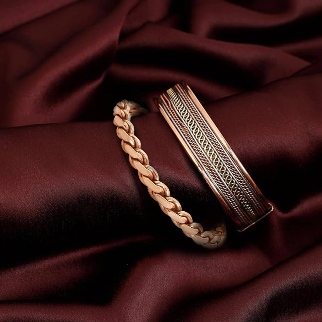 Fancy Copper Kada Bracelet For Men & Women Set Of 2 | Festive Stylish Design Jewellery Gift For Her/Him : PF-CB-S2-12