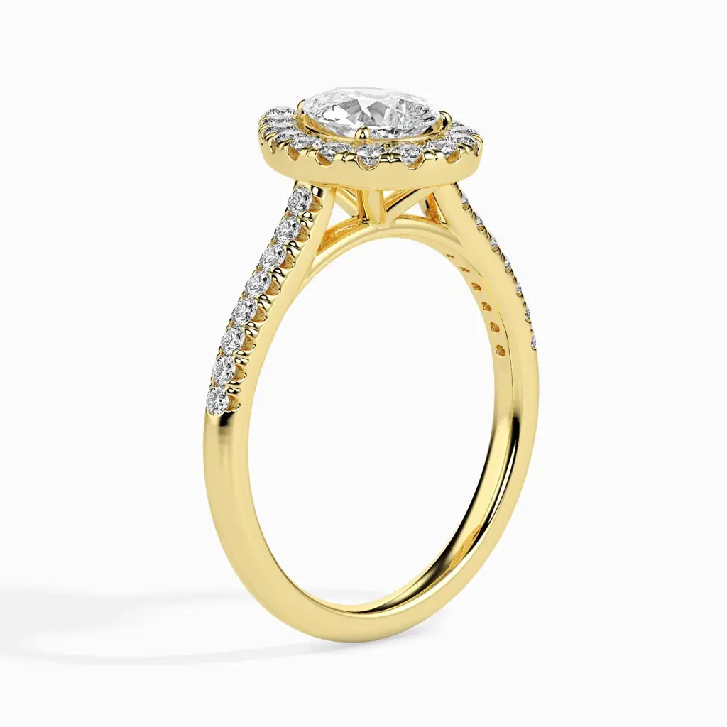 1.5 Carat Pear Solitaire Ring With Halo In Diamond Band : 09kWhiteZNR167F10