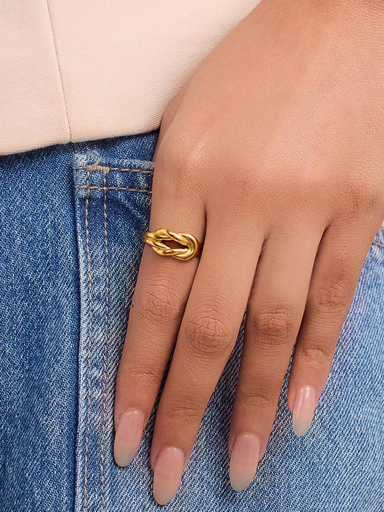18K Gold Plated Stainless Steel Waterproof & Anti-Tarnish Eternal Knot Ring : R106ASSS8G