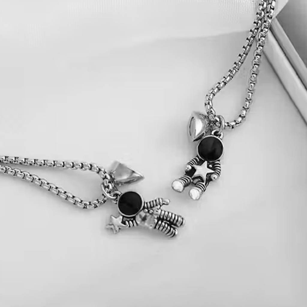 Silver Plated Faux Pearl Studded Stylish Couple Pendant Chain Fashion Jewellery Gift For Women & Men : PFCCP25BL