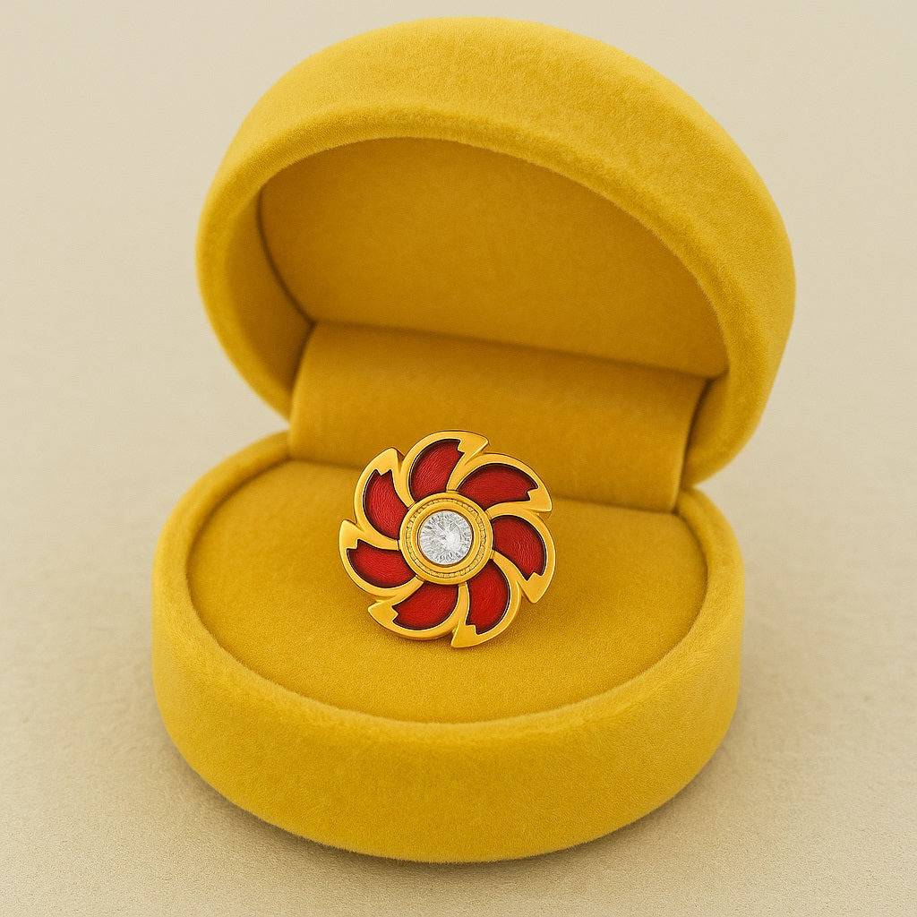 Enamel Floral Nose Pin - Sterling Silver Gold Plated : NP-00033_925S_YG_WCZ_RED
