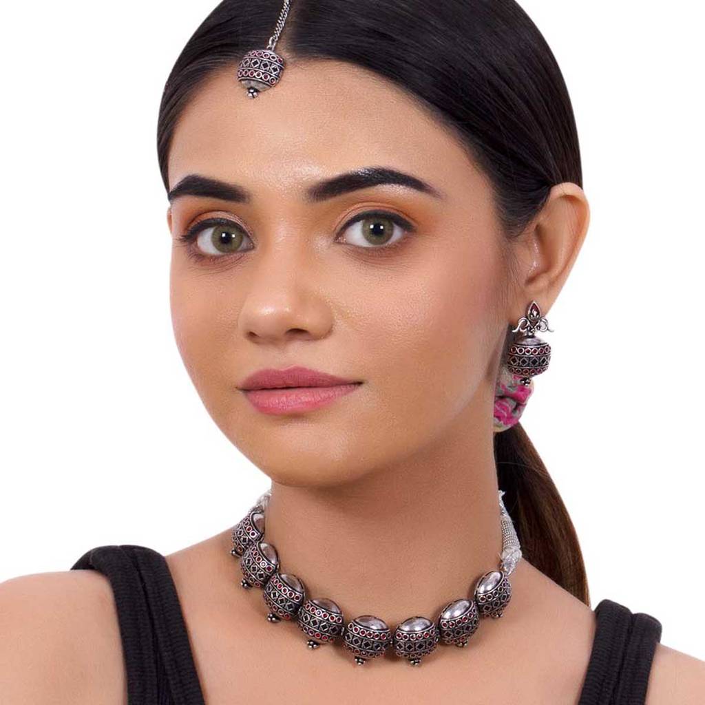Arabian Nights Antique Silver Round Brass Jewellery Set. : 8905124424409