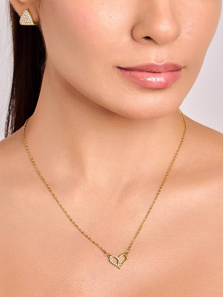 18K Gold Plated Twilight Heart Necklace Stainless Steel Waterproof & Anti-Tarnish : N17ASSS0G