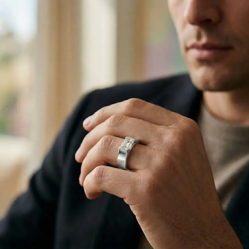 1.02Ct Moissanite Emerald Cut Minimal Ring For Men'S : ZLM-10068-14N
