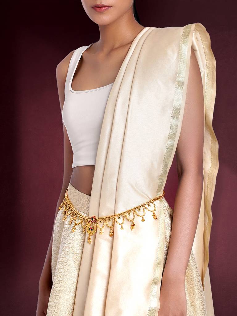 Combo Of Gold Plated Kundan Pearl Waist Chains Adjustable Kamar Bandh Gift For Women : PF04BCH002RG-PF04BCH001RG