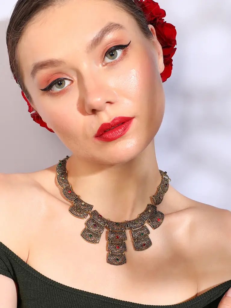 Myah-Silver Plated Designer Stone Party Necklace For Women : SOHNCK3094