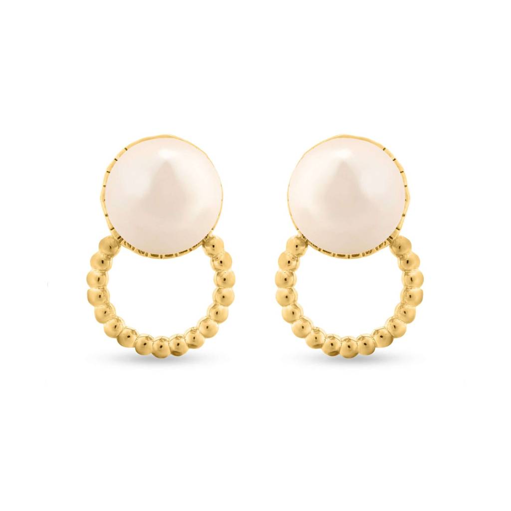 Twisted Golden Pearl Hoop 925 Sterling Silver Earrings | Textured Silver Earrings With Pearls : NERYY00100192