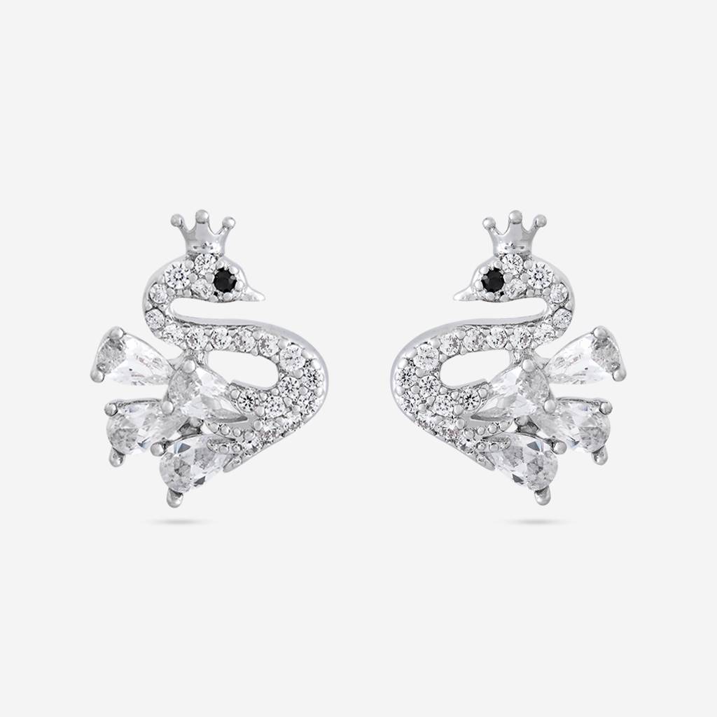 White - Plated Casual Wear Trendy Zircon Earring - 466991 : 466992