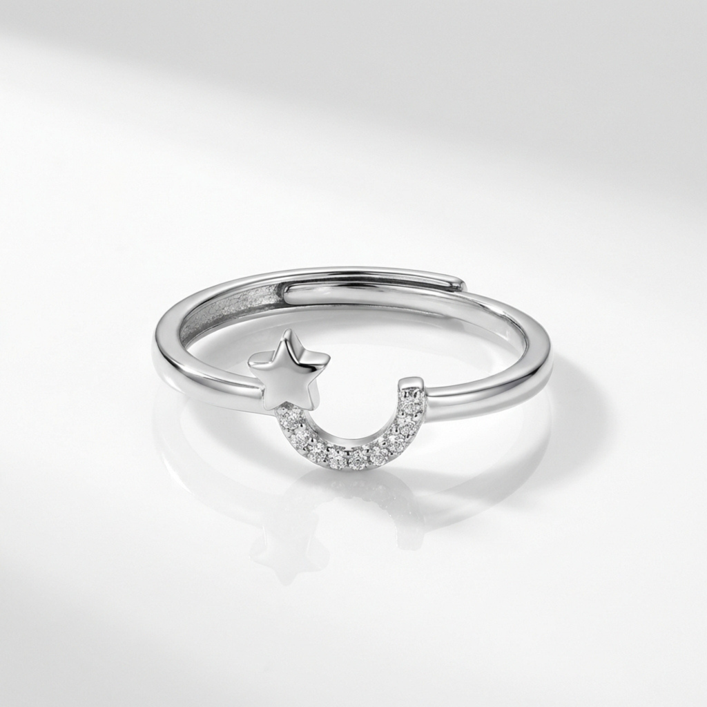 Silver Celestial  Moon & Star Ring : LRG-110027