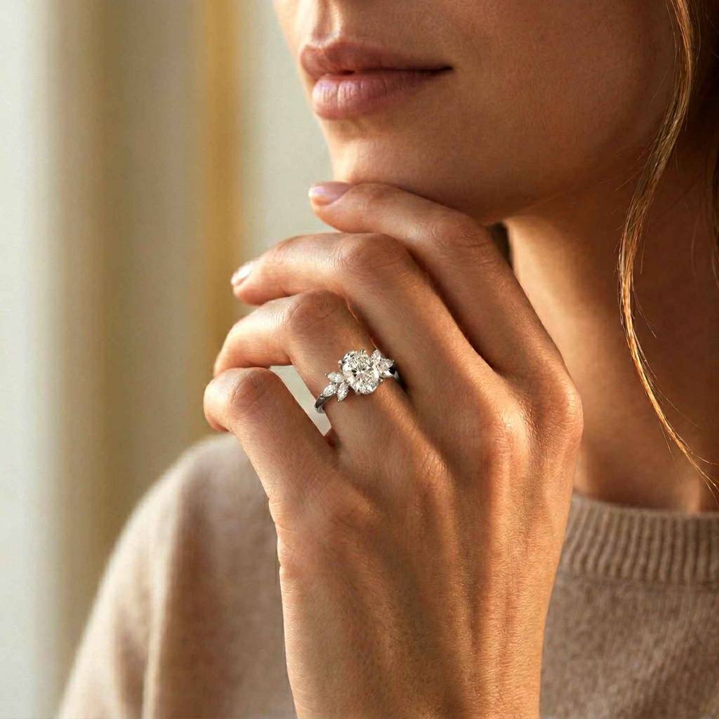 1.30Ct Moissanite Floral Oval Cut Ring : ZLM10006-10N