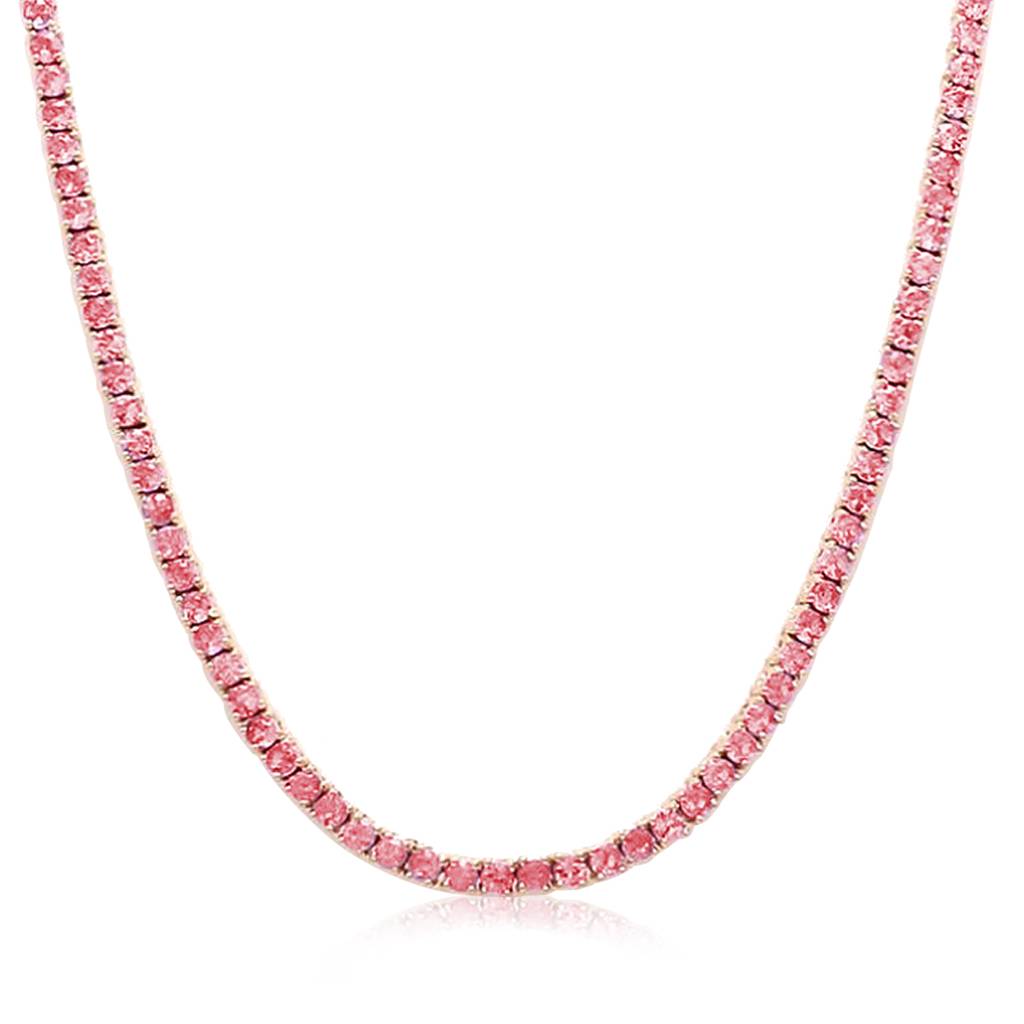 Rose Gold Plated Crystal Studded Stylish Tennis Necklace Chain Fashion Jewellery For Women & Girls : PX9N224C
