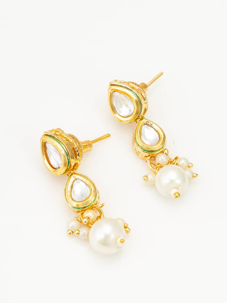 Double-Strand Kundan Necklace Set With Pearl Drop Earrings : NK4406