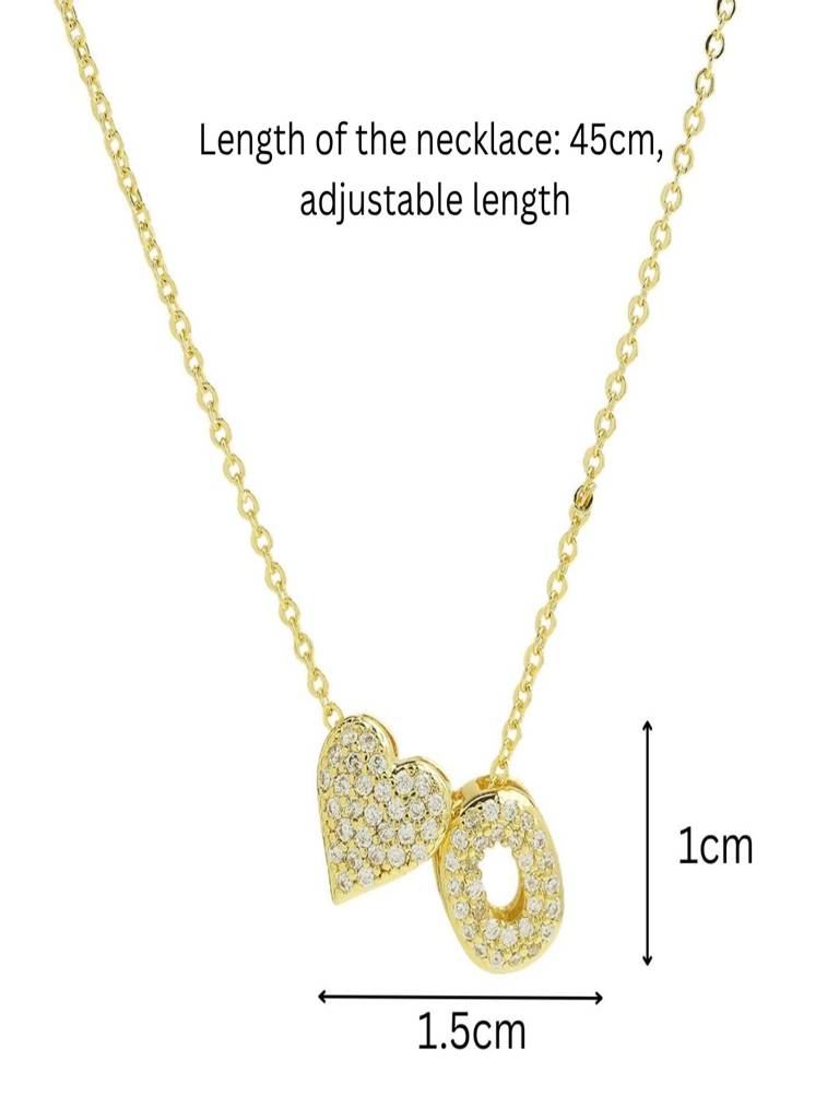 Reversible Initial Letter & Heart With Zircons Gold Plated Antitarnish Pendant : ABY0226P201GO