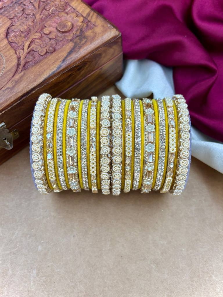 Velvet Bridal Bangles Set : HB-53-24-YELLOW
