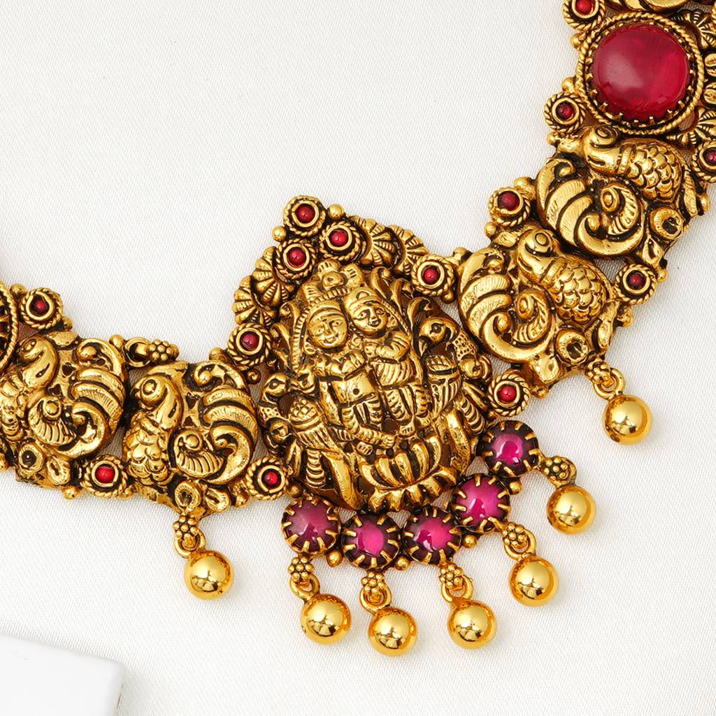 Gold Plated Annam Nakash Ruby Short Necklace For Women : SKN26M8705