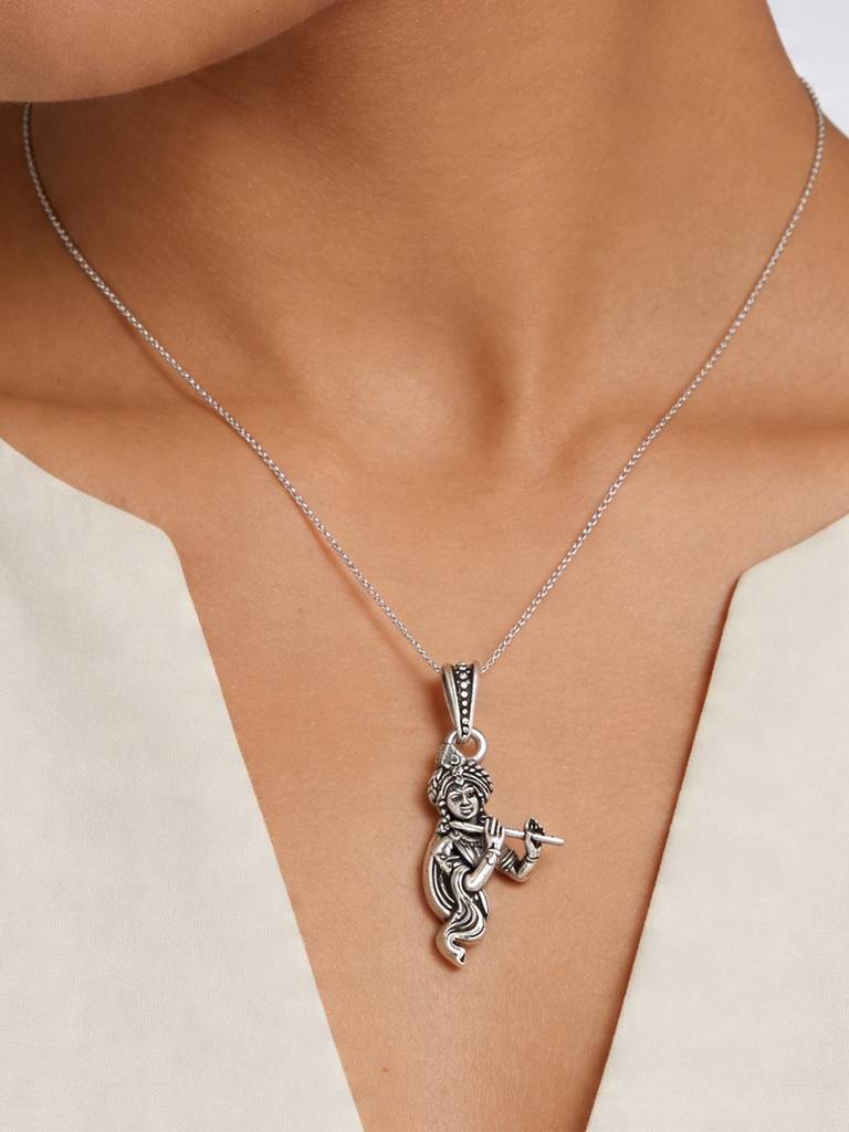 Touch925 Pure 925 Silver Divine Krishna Flute Pendant : BLGL111