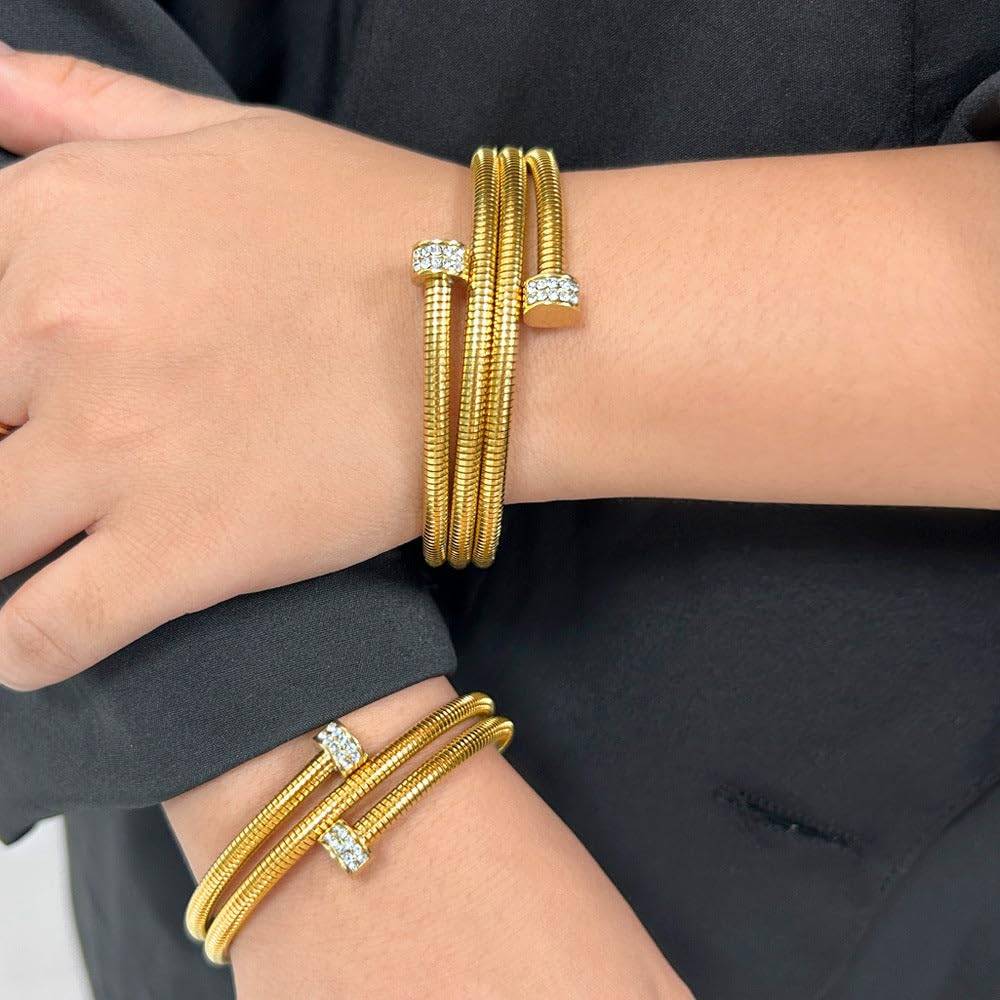 Sia Double Coil Sparkle - Gold | 18K Gold Plated | Waterproof, Hypoallergenic & Anti-Tarnish : DSVDYJ05250012