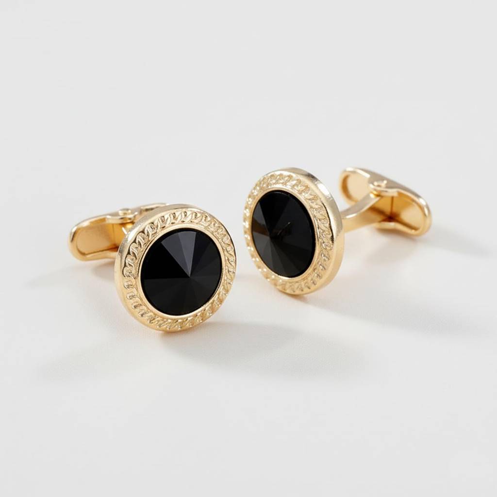 Gold Plated Black Onyx Studded Fancy Cufflinks Business & Occasion Gift For Men : PX9CL158GBL