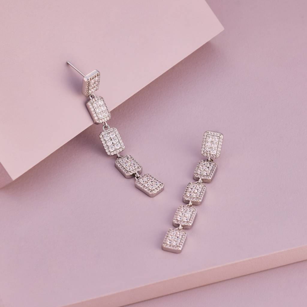 White - Plated Casual Wear Trendy Zircon Earring - 466908 : 466909