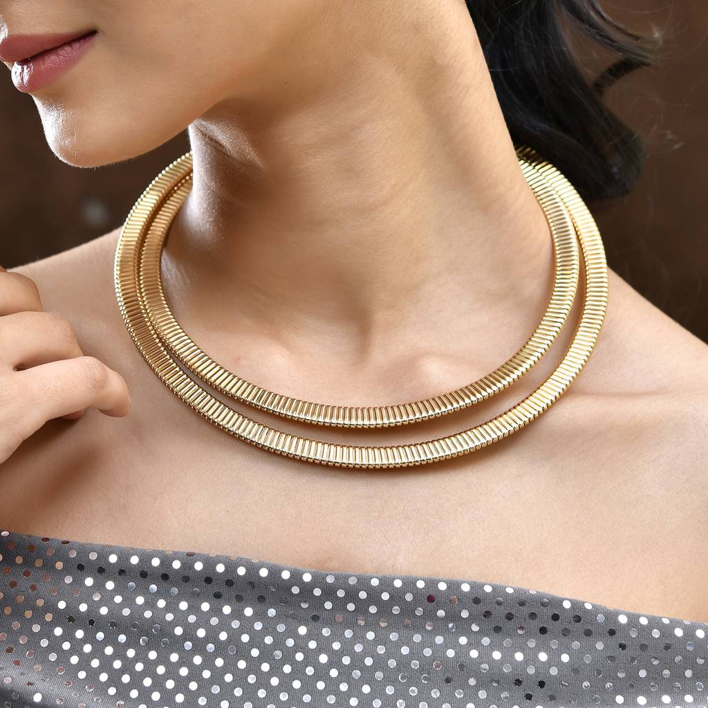 Timeless Sparkle Mystic Sunlit Layered Hasli Necklace : 8905124552201