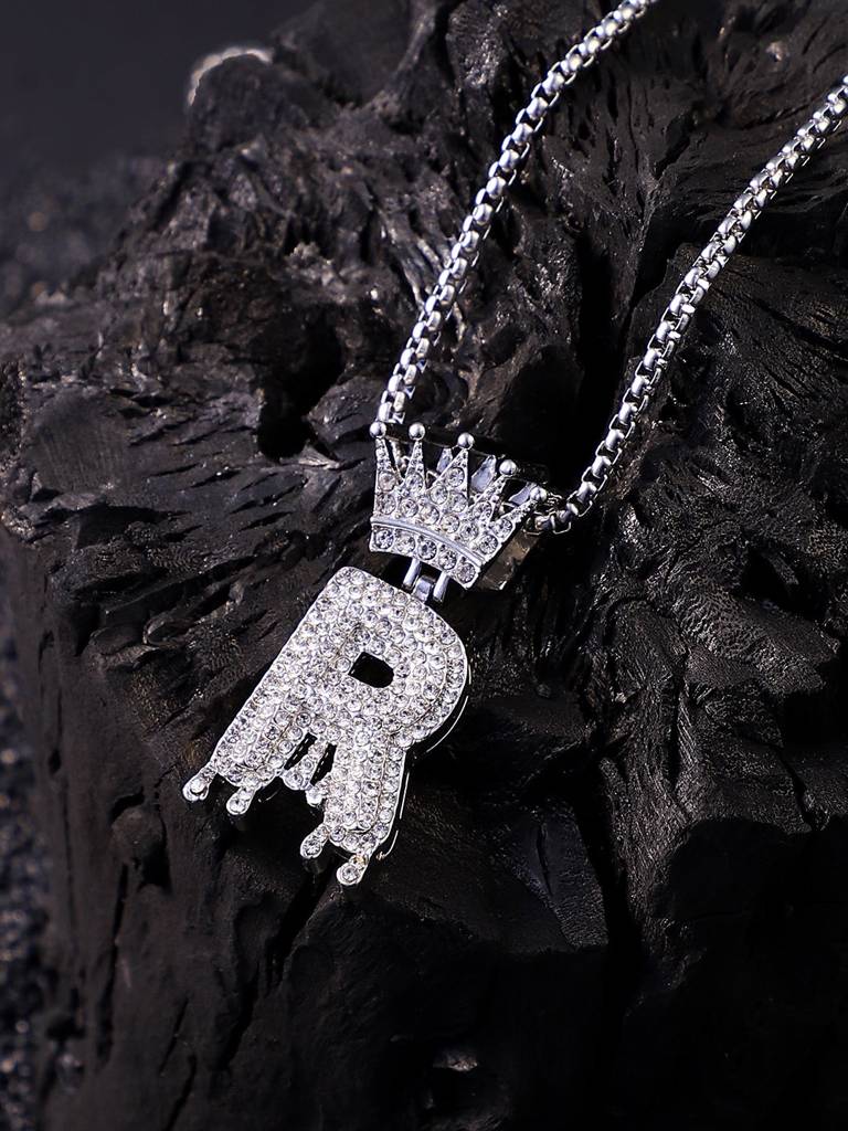 Men'S The Drip Alphabet Pendant Necklace - Metallic Silver : FANC1096-R