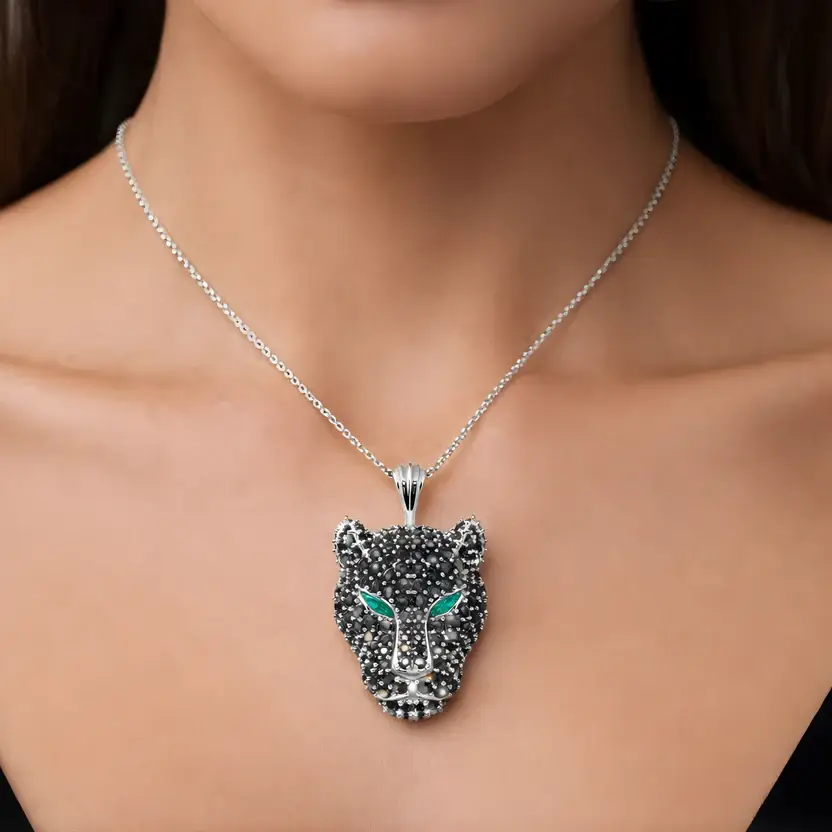 The Midnight Prowler Semi Silver Pendant Necklace : BLKPNTHR-SM-C-W