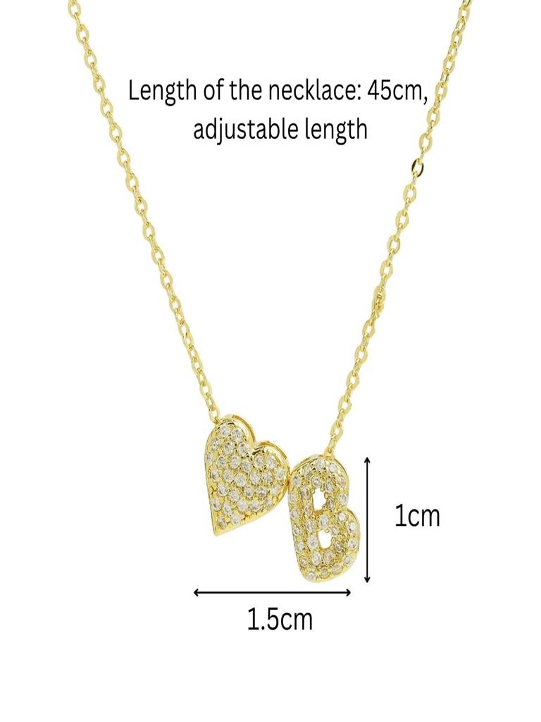 Reversible Initial Letter & Heart With Zircons Gold Plated Antitarnish Pendant : ABY0226P201GB