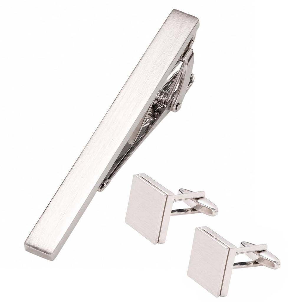 Silver Plated Classic Tie Pin Cufflinks Set For Men & Boys : PX9TCL15S
