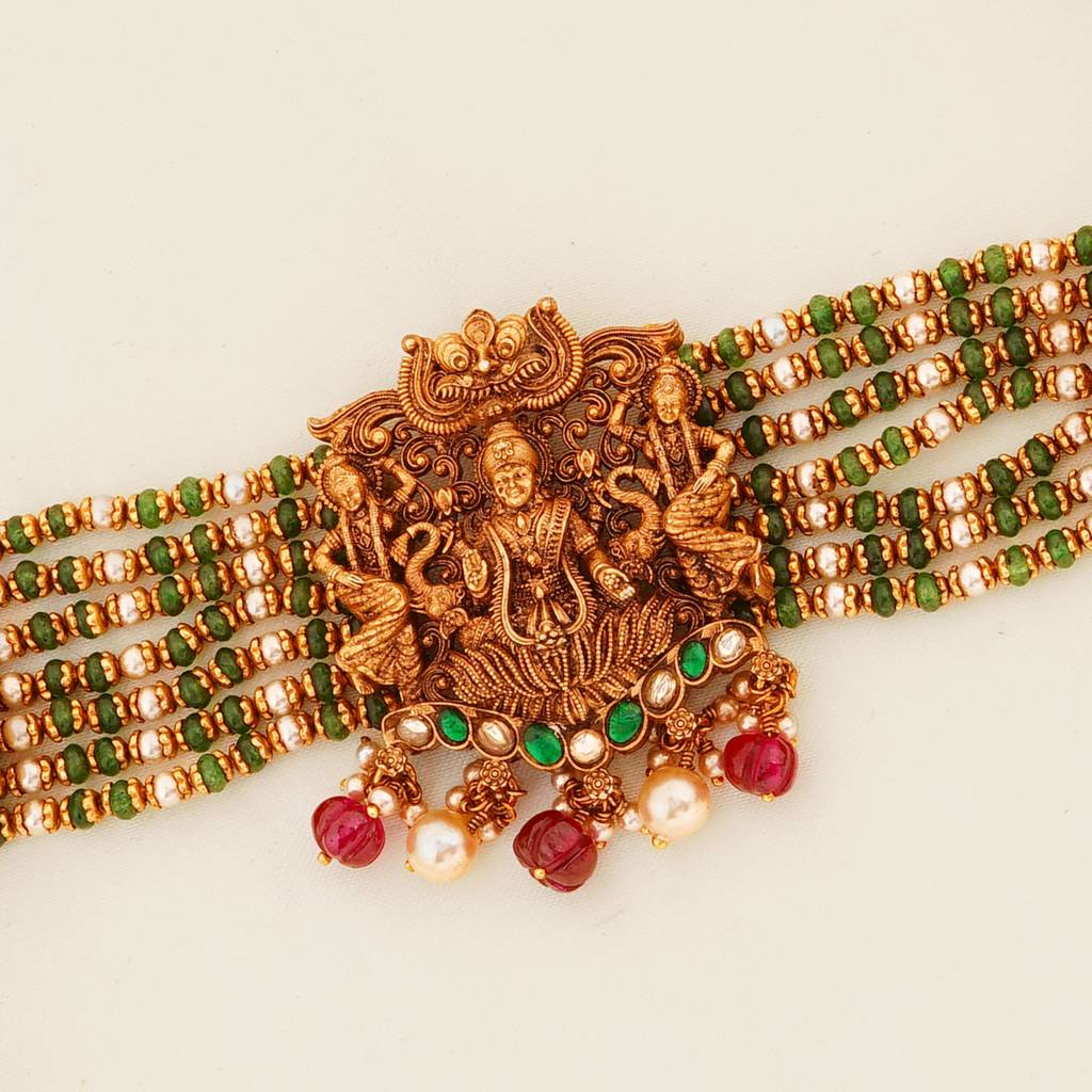 Gold Plated Antique Lakshmi & Annam Beads Choker For Women : SKN26M8711